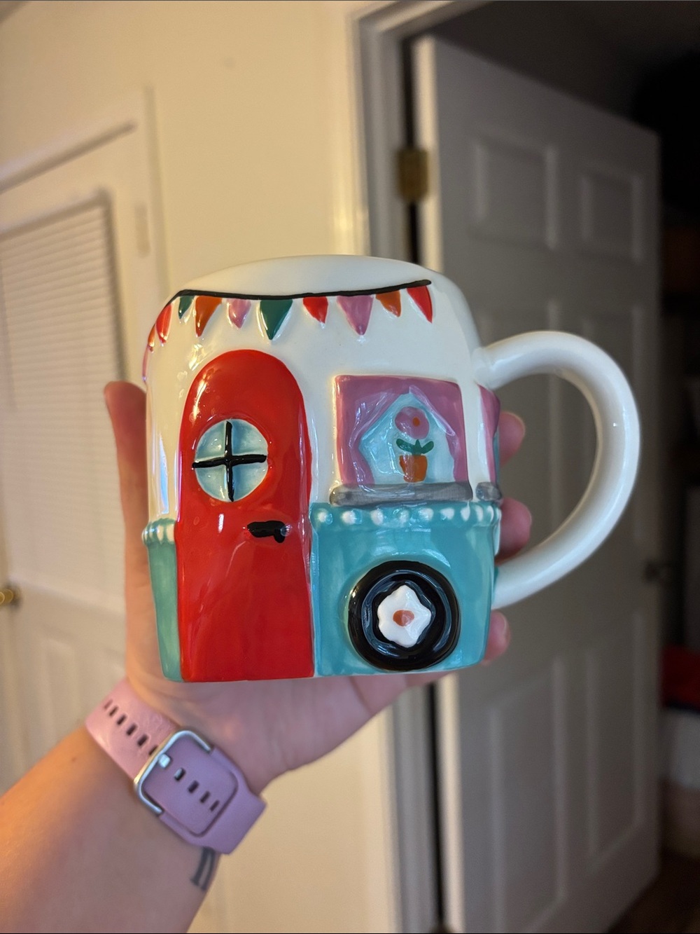 NATURAL LIFE Camper Ceramic Mug - Red & Teal Accents